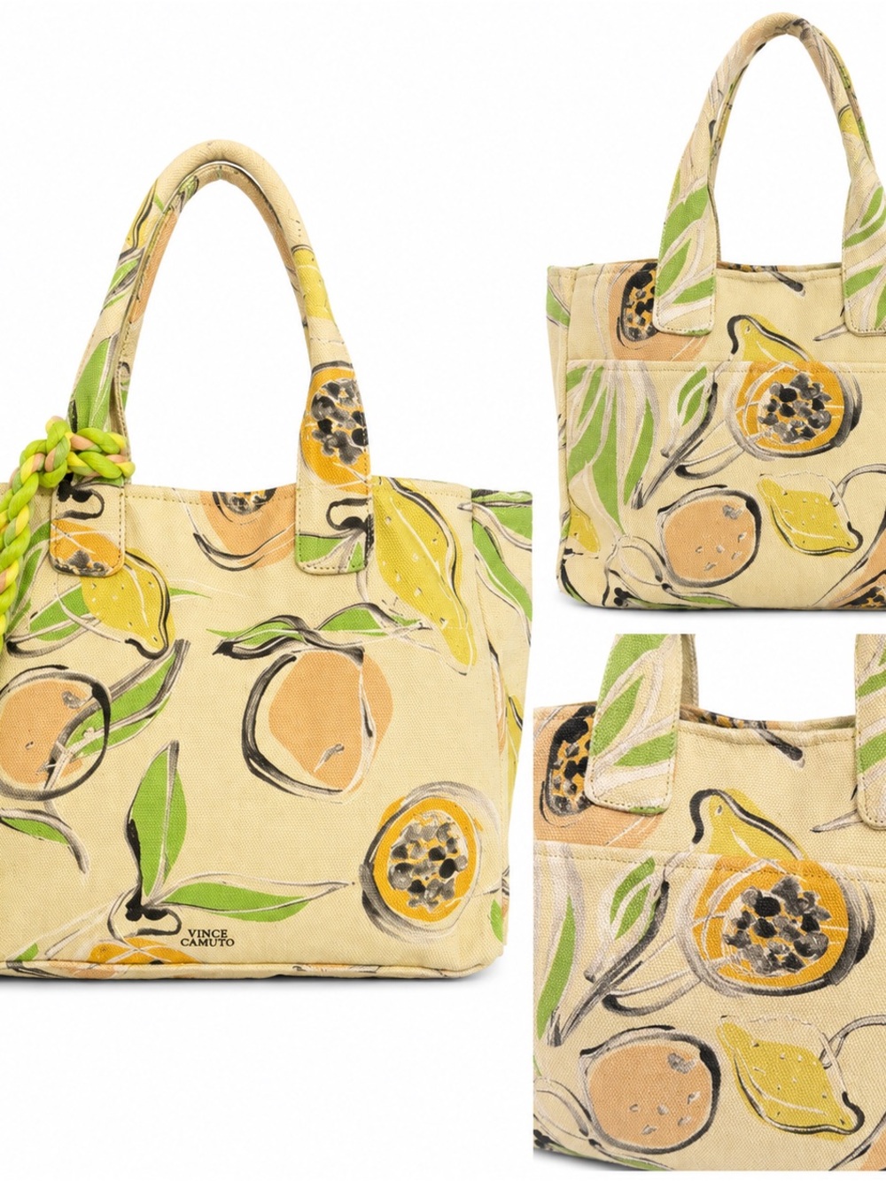 Vince Camuto Citrus Fruit Print Canvas Tote Bag Tassel